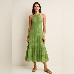 Stein Green Polka Dot Halter Maxi Dress Women’s Sleeveless  Summer Sundress